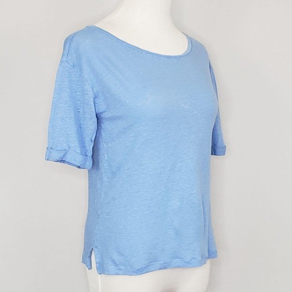 LOFT Linen Short Sleeve Top Blue XS - Picture 2 of 6